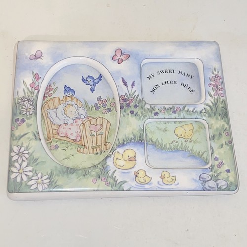 Baby Nursery Unisex Porcelain 3 Photo Picture Frame Ducks Butterflies Flowers - Picture 4 of 9