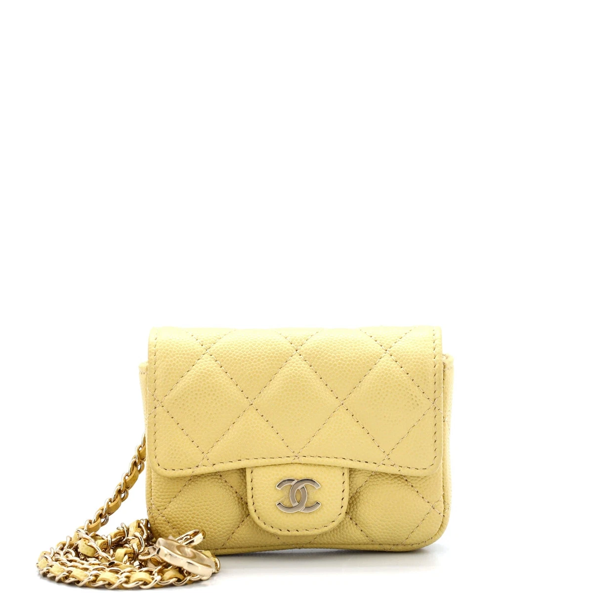 Chanel Classic Flap Chain Belt Bag Quilted Caviar Mini Yellow