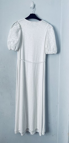 Boden White Broderie Puff Sleeves Mix Jersey Midi Dress Size UK 12 Summer - Picture 11 of 12