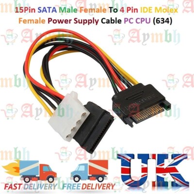 15Pin SATA Stecker Buchse auf 4 Pin IDE Molex Buchse Netzteil Kabel PC CPU (634)