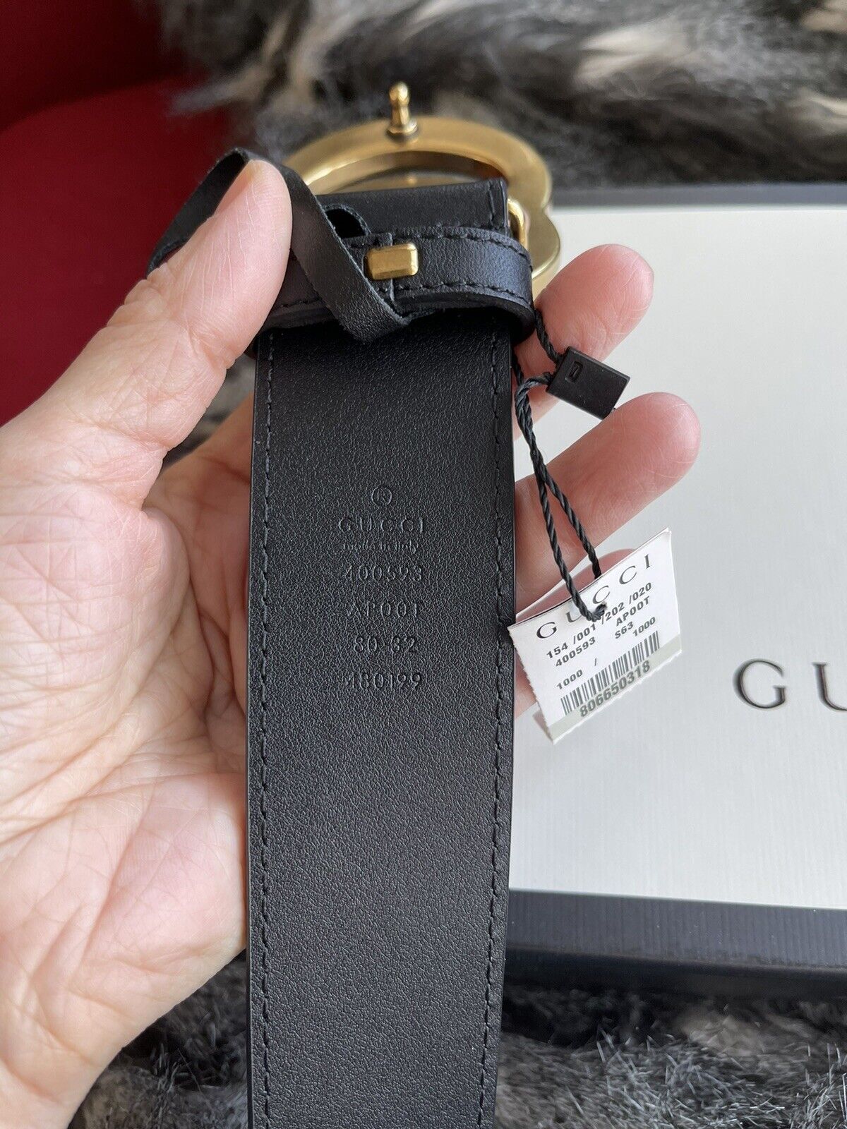 New Authentic Women Gucci Monogram GG Big Logo Leather Belt Black Size 80  $690