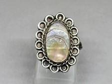 Woman's Size 5.5 Mexican Abalone Shell .925 Sterling Silver Lacy Edge Ring