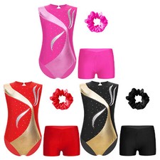 Girls Sets Gymnastics Dancewear Sleeveless Outfit Kids Leotard Party Headwear