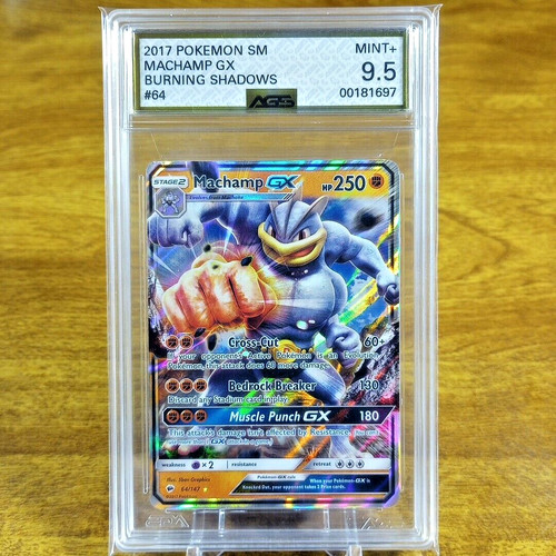 Pokemon SM Burning Shadows Machamp GX 64/147 AGS Mint+ 9.5 Full Holo Rare 2017