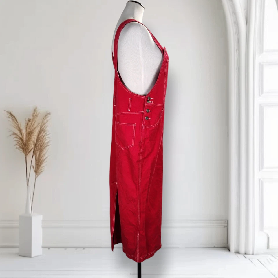 Maxi Vestido Jersey Vintage Años 90 Rojo Denim Talla M Grunge Revival Babero Foto 4 de 4