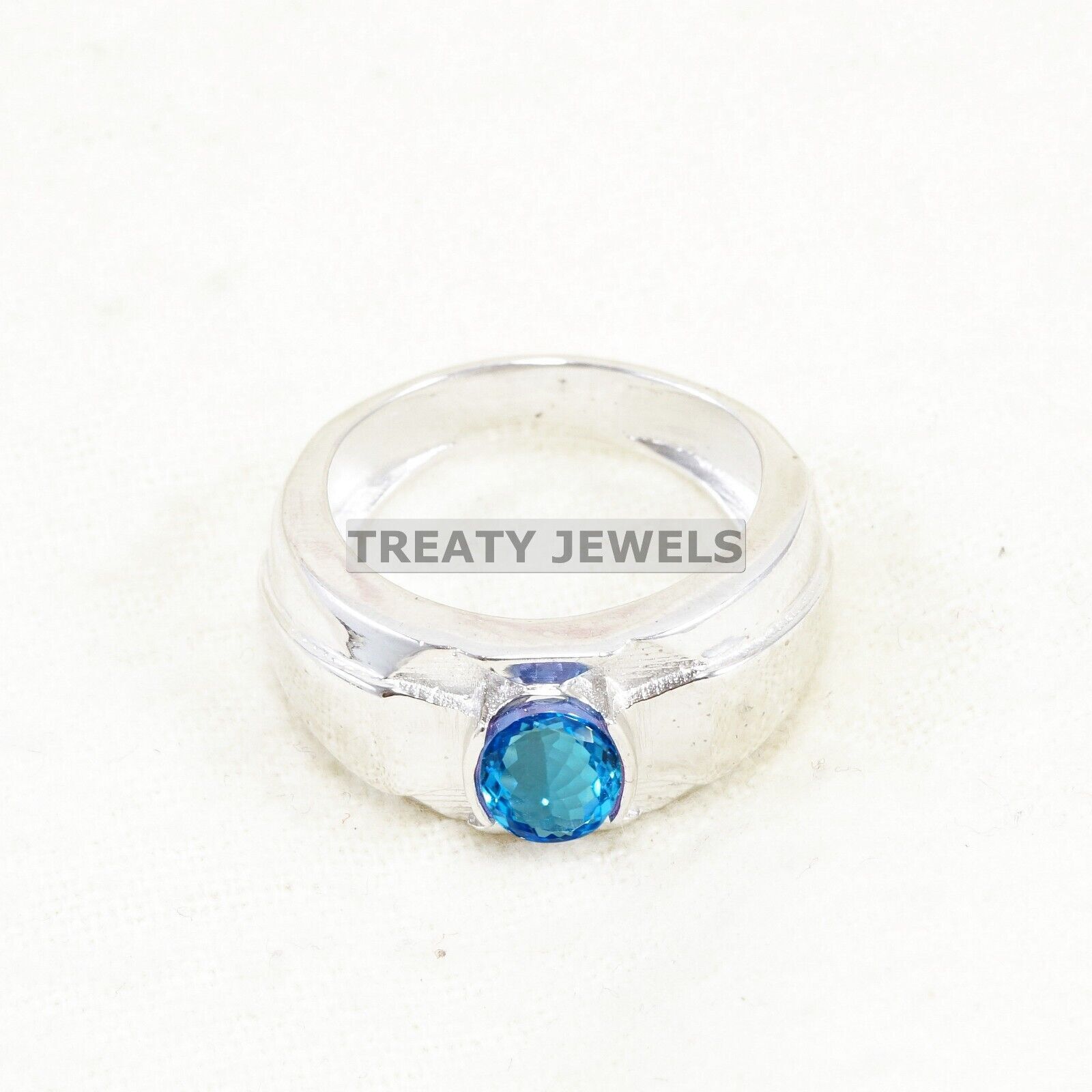 Blue Topaz Oval Cut Gemstone With 925 Sterling Silver Ring For Men's #A924