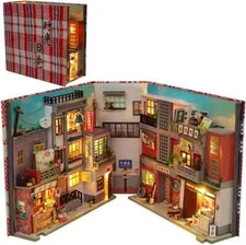 3D Wooden Book Stand Puzzle DIY Dollhouse Wood Bookends Book Nook Model Building