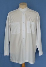 Vtg 80s ISSEY MIYAKE White Collarless Men's Casual Shirt Double Pockets L/S M