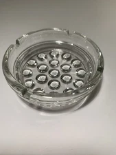Vintage Round Ashtray Glass Hobnail Design Bottom Four Inch Diameter Four Slot