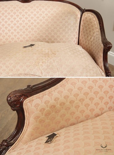 French Louis XV Style Vintage Pair of Carved Frame Loveseats - Picture 7 of 12