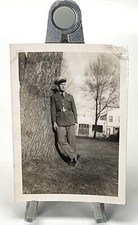 WW2 Era Photo U.S. GI Leaving Against Tree In Yard