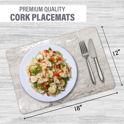 Marble Place Mats Washable Placemats In Silver 12" X 18" Set Of 4 Heat Resistant - Picture 2 of 7