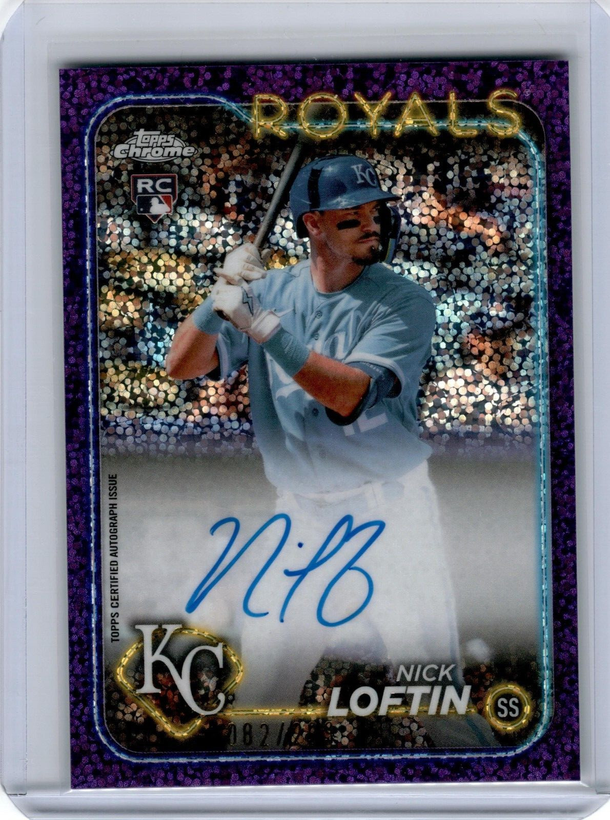 2024 Topps Chrome Nick Loftin  #RA-NL RC Purple Speckle On Card Auto /299 Royals