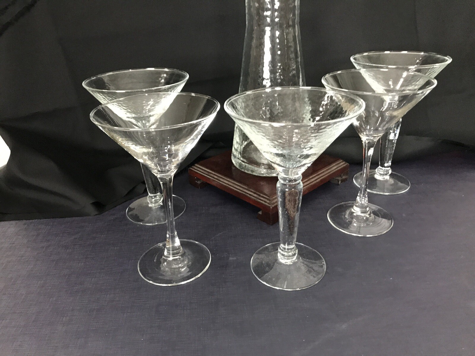 Vintage Martini Glass and Pitcher Set Hand Blown MCM Barware Nick and Nora 5pc