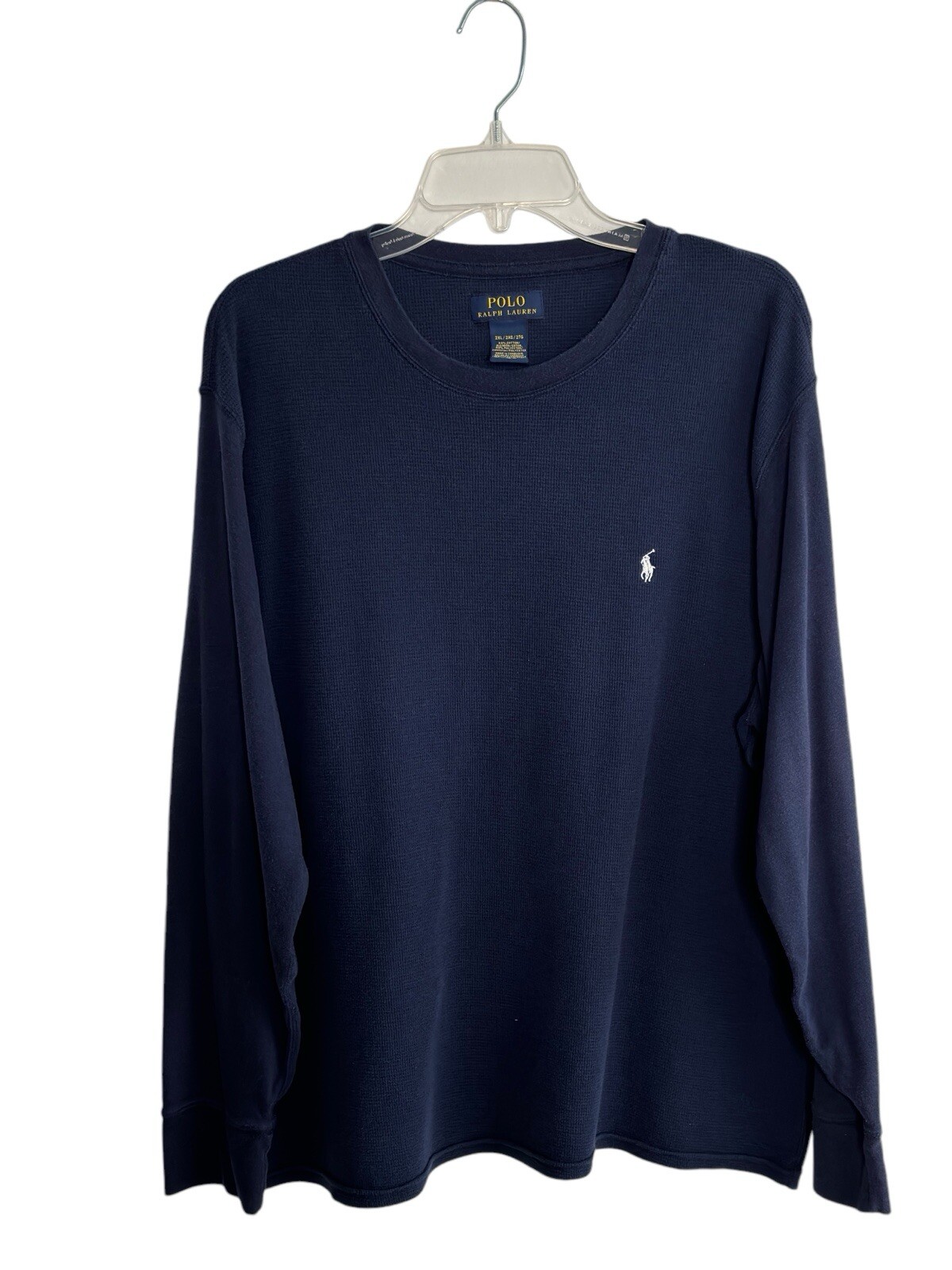 Polo Ralph Lauren Uomo 2XL Maglia Waffle Manica Lunga Termica T Shirt Navy Pony Logo