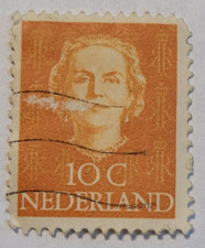 Netherlands Postage ~ Queen Juliana ~ Orang 10₵ Stamp ~ Cancelled ~ 1949 ~ O27