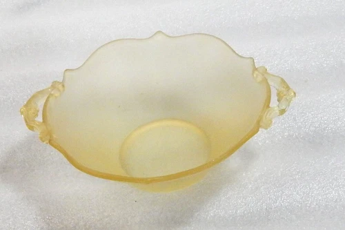 Lancaster Depression Glass Yellow Satin Frosted Octagon Topaz Bowl 7.5x6"
