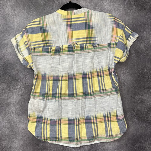 Pilcro Anthropologie Hannah Surf gelb kariertes kurzärmliges geknöpftes Damenoberteil - Bild 3 von 9