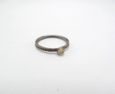 925 Sterling Silver Ribbed Texture Dainty Clear Round Bead Ring Size 6.75