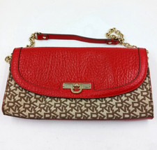 DKNY Logo Clutch Shoulder Bag Chino Orange Le...