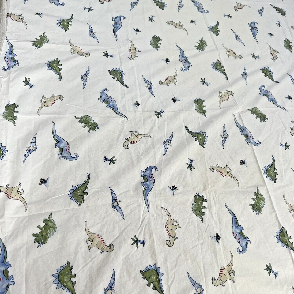 Pottery Barn 儿童双床单棉恐龙白色蓝色绿色棕褐色 60"x92" — 第 3/4 张图片