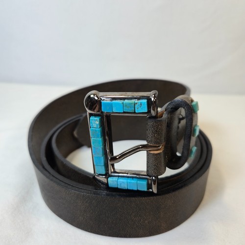 Turquoise Color Stone Western Womens Dark Brown Leather Belt 3XL