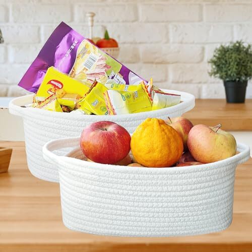 Small White Basket, Soft Woven Storage Bins Baskets for Baby Cat