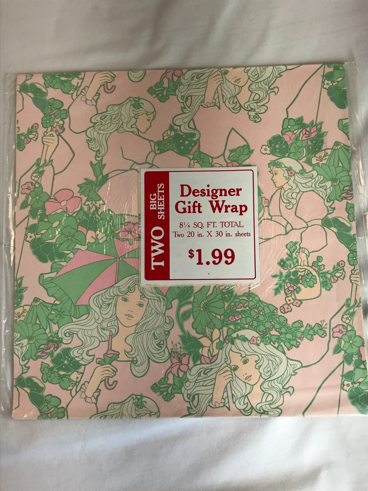 NOS 1960-1970's Vintage Barbie Style pastel pink  Floral  Gift Wrap Paper