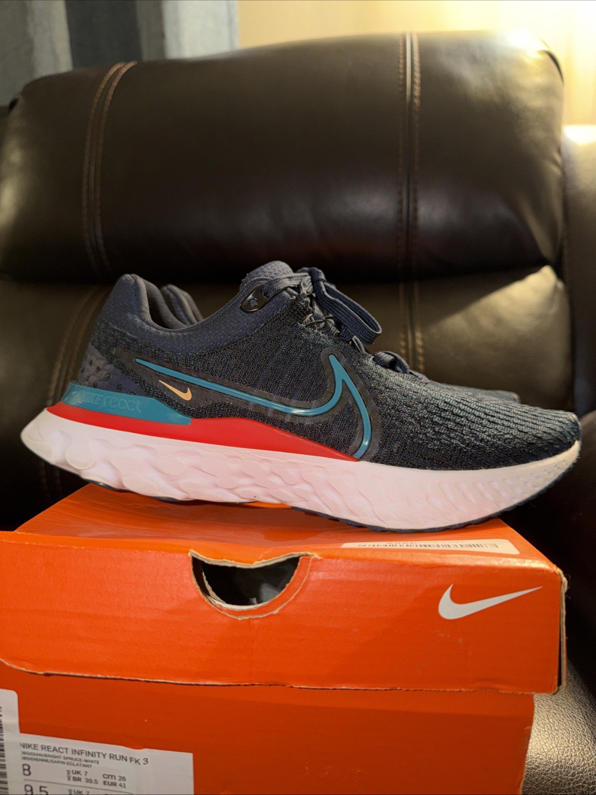 Nike React Infinity Run Flyknit 3 Obsidian Bright Spruce Size Men’s 8 Womens 9.5 image 3