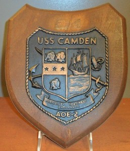 Vintage Carved Wooden Plaque USS CAMDEN AOE-2 Flexibility Readiness Endurance
