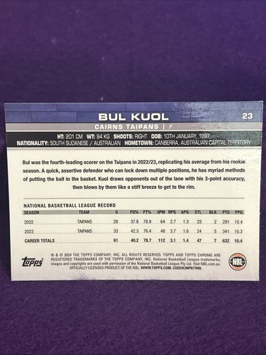 2023-24 Topps NBL National Basketball League Bul Kuol #23 21/99 - Picture 2 of 2
