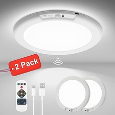 2 Rechargeable Ceiling Lights w/ Remote Wireless Battery Operated Motion Sensor