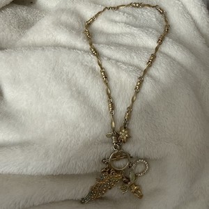 Authentic Kirk Folly Gold Plated Lucky Charm Necklace Angel Wing, Heart And Angel
