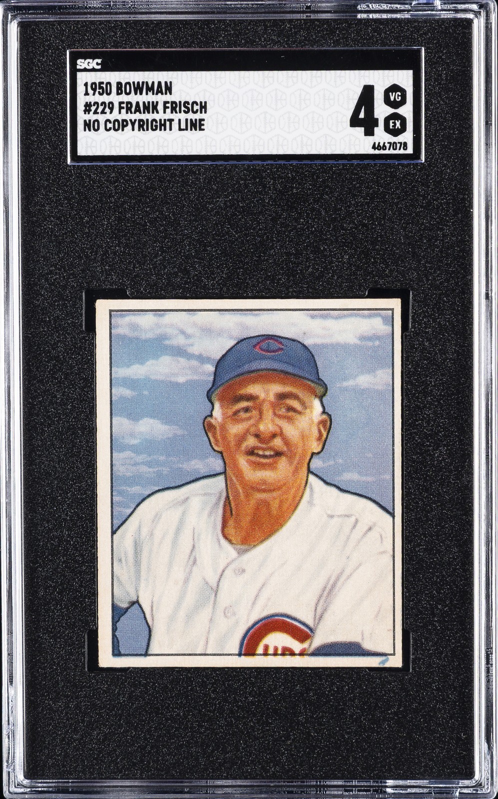 1950 BOWMAN NO COPYRIGHT LINE #229 FRANK FRISCH SGC 4