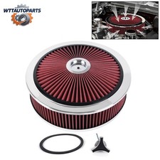 14 X 4 Red Round Thru High Flow Air Cleaner W Chrome Lid Washable For Sbc Bbc