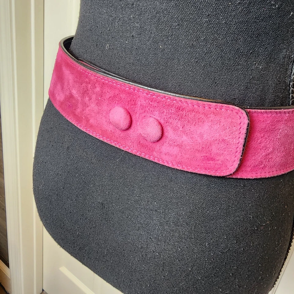 Escada 40 розовый замшевый украшенный драгоценными камнями кисточки золотой цепи ремень винтажный 80-х династии гламур люкс - Изображение 4 из 4