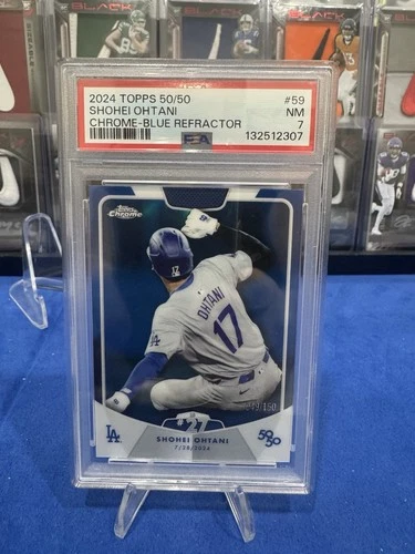 132512307 Shohei Ohtani 2024 Topps Chrome 50/50: #59 Blue Refractor /150 PSA 7