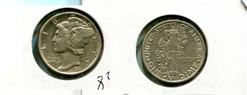 1931 S MERCURY HEAD SILVER DIME AU 8527S
