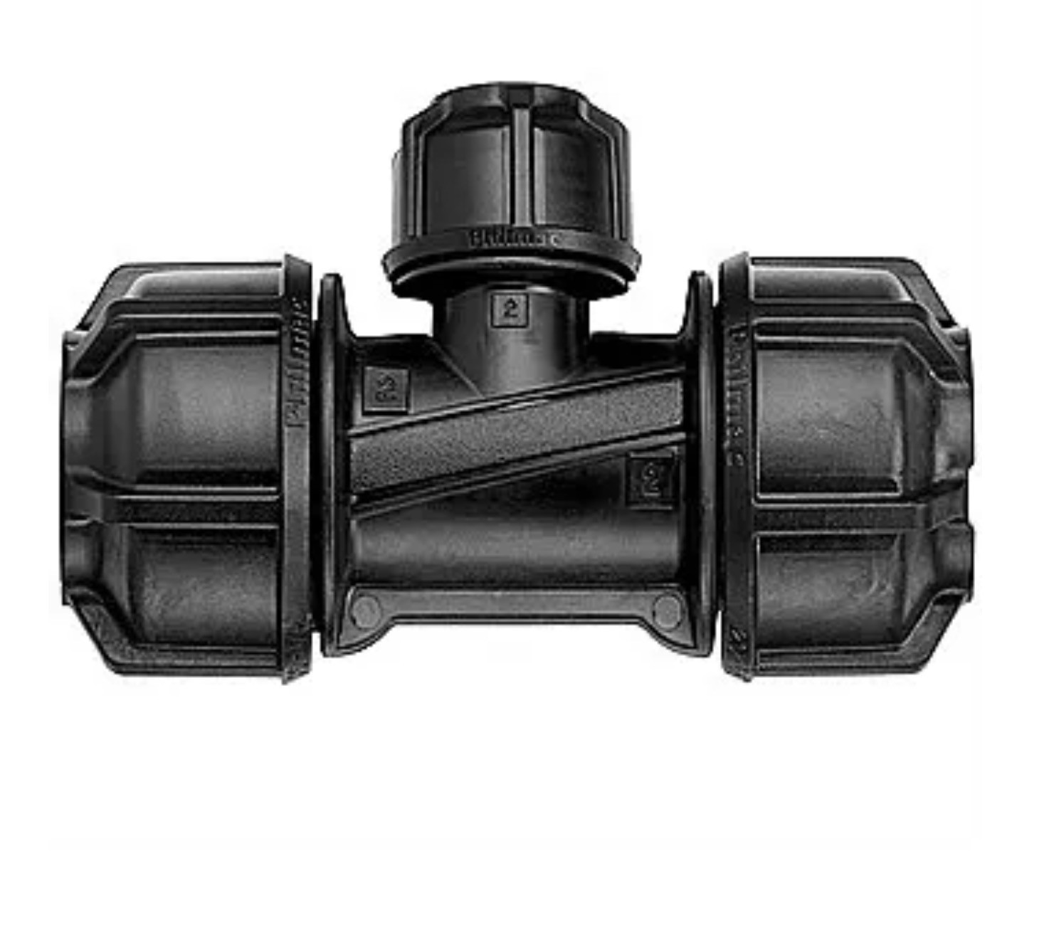 Philmac 25mm x 25mm x 20mm branch reducing tee for blue MDPE pipe. 9332 98933200