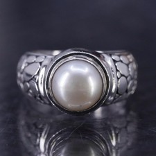 Size 6, vintage sterling silver 925 handmade textured ring with white pearl