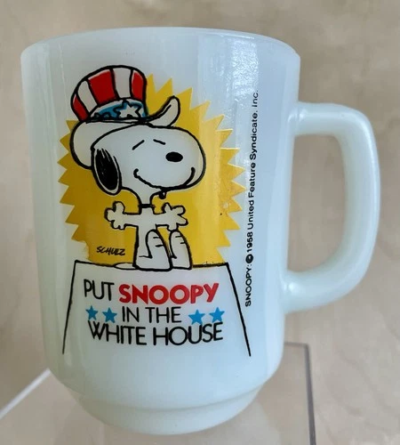 Vintage Snoopy Milk Glass Mug 1980 Collector Series No 3 Fire King Peanuts