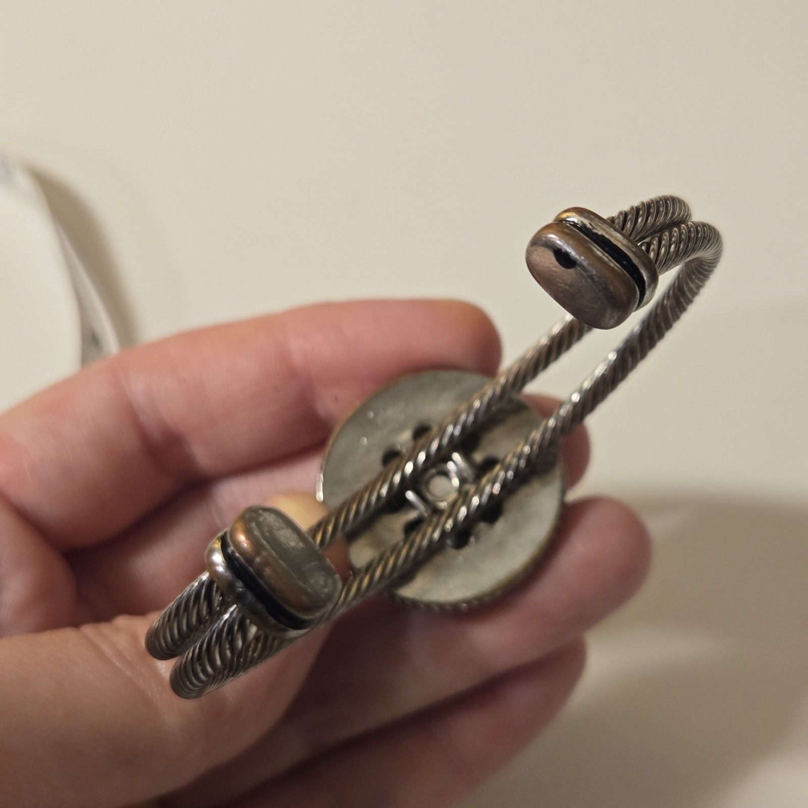 Silver tone Snap Button Bracelet Cuff Vintage Y2k… - image 8
