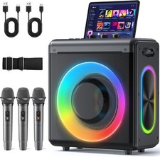 Karaoke Machine 3 Wireless Rechargeable Microphones 200W Speaker Bluetooth