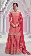 Peach Pink Chinon Elegant Embroidered Sharara Suit with Heavy Work Dupatta  Rec