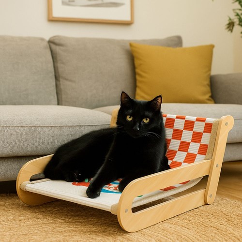 Wooden Cat Scratcher Cartoon Cat Rocking Chair Dog Bed Chairs Four-Season - Picture 4 of 14