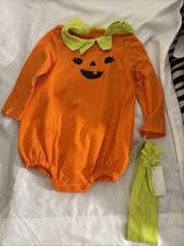 Cat Jack Bodysuit Halloween Orange Pumpkin With Headband 6-9M Baby Fall NWT