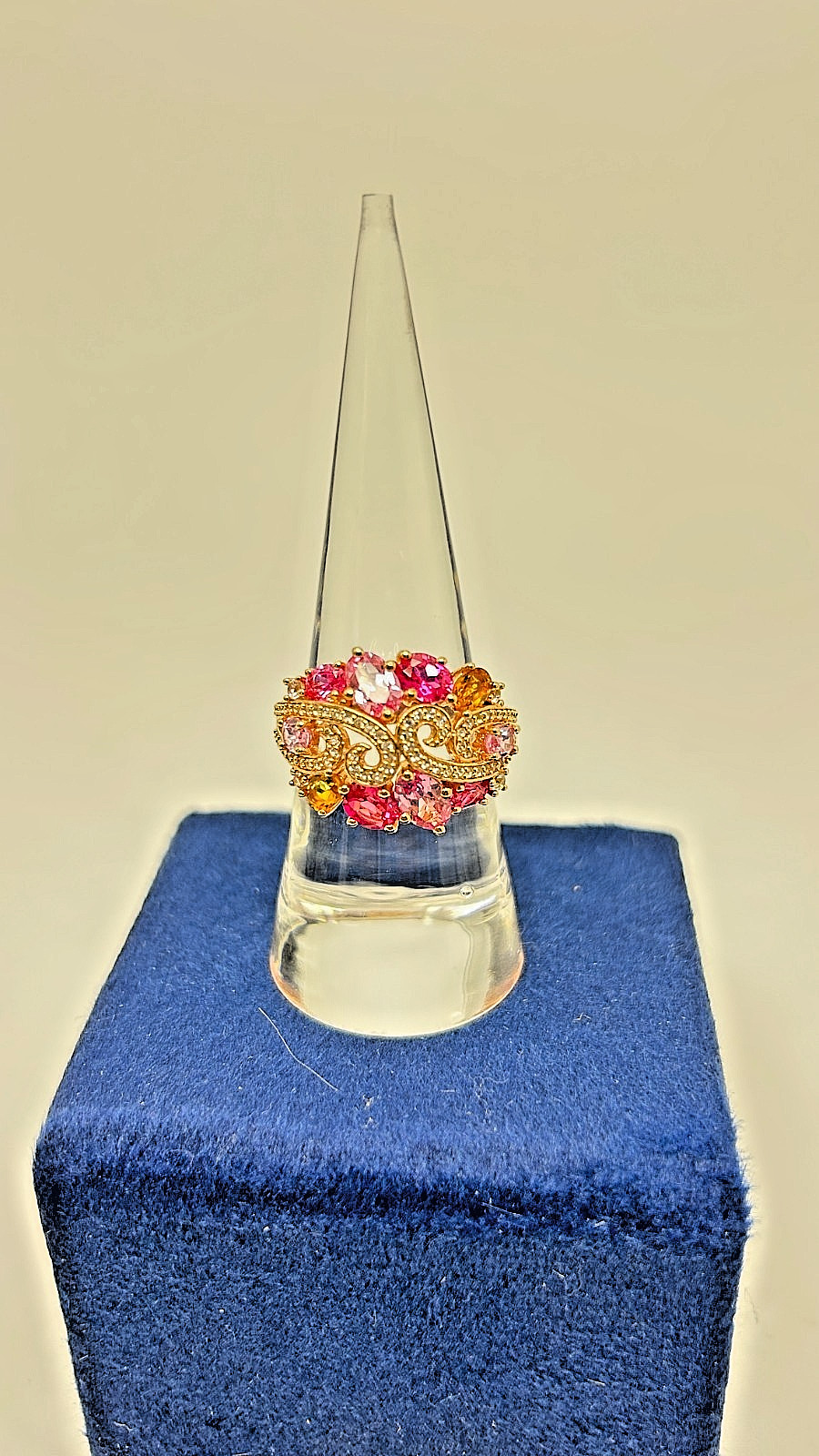 Sterling Silver Ruby White Topaz Cluster Ring Siz… - image 1