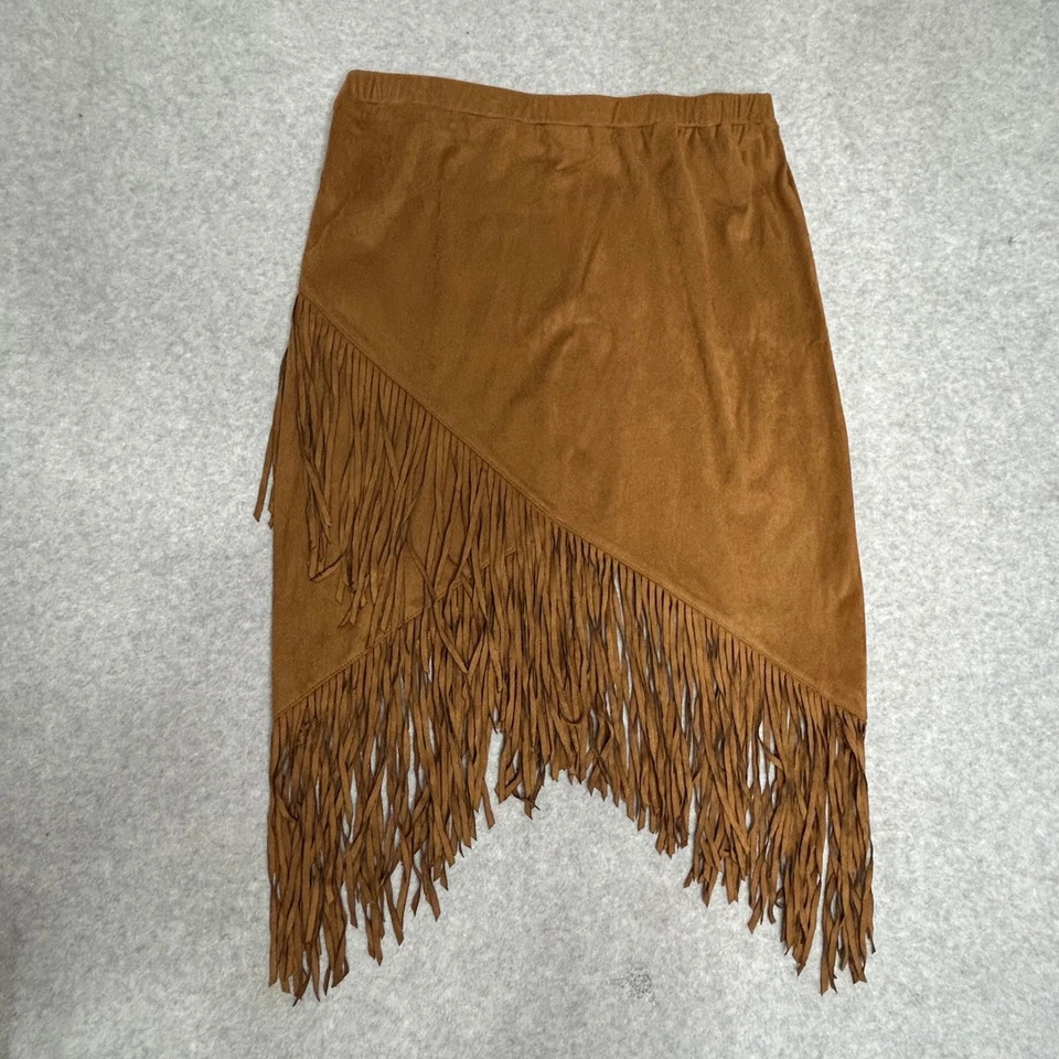 Falda asimétrica vintage Wrangler vaquera imitación gamuza flecos marrón XL occidental Foto 3 de 4
