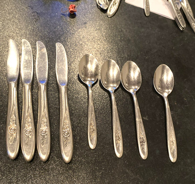 My Rose Teaspoons Dinner Knives 4 of each Imperial Community Stainless Flatware