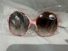 NOS Solfina Italy Oversized Round Sunglasses Red Pink Marbled Frame 80s 70s